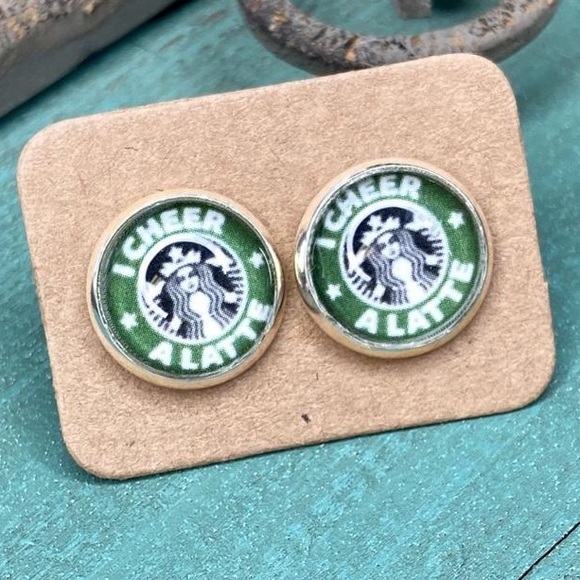 CHEERLEADER I CHEER A LATTE Graphic Stud Earrings - Picture 4 of 4